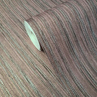 Wallpaper burgundy gray gold metallic Textured plain vertical lines faux fabric - Image 1 of 4