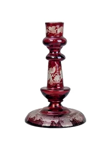 Antique Candlestick Bohemian Ruby Red Vine Grapes Pattern - Picture 1 of 10