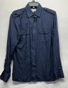 Teddy Stratford Camicia Uomo Taglia 0 Blu Navy Lino con Bottoni (B7) - Foto 1 di 7