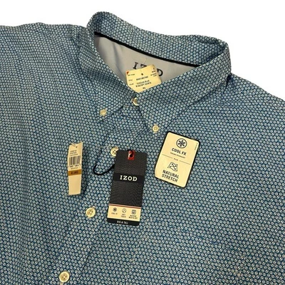 Camisa IZOD Cool Fx Abotonada Para Hombres 4XL Azul Fútbol AOP Manga Corta Nueva Con Etiquetas Foto 1 de 4