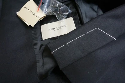 Burberry London Solid Black Wool 2 Pc Suit Jacket Pants Sz 36R BRAND NEW - Image 1 of 4