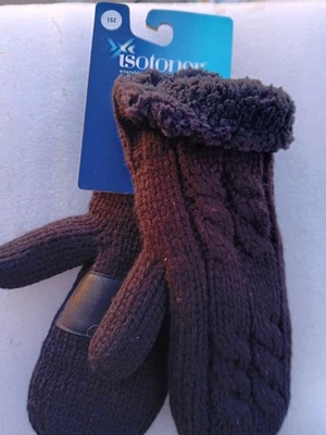 Mitones de punto forrados de lana isotoner marrón para mujer  Foto 1 de 4