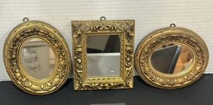 Vintage Set mit 3 verzierten Mini-Wandspiegeln im Barockstil goldfarben gerahmt - Bild 1 von 7
