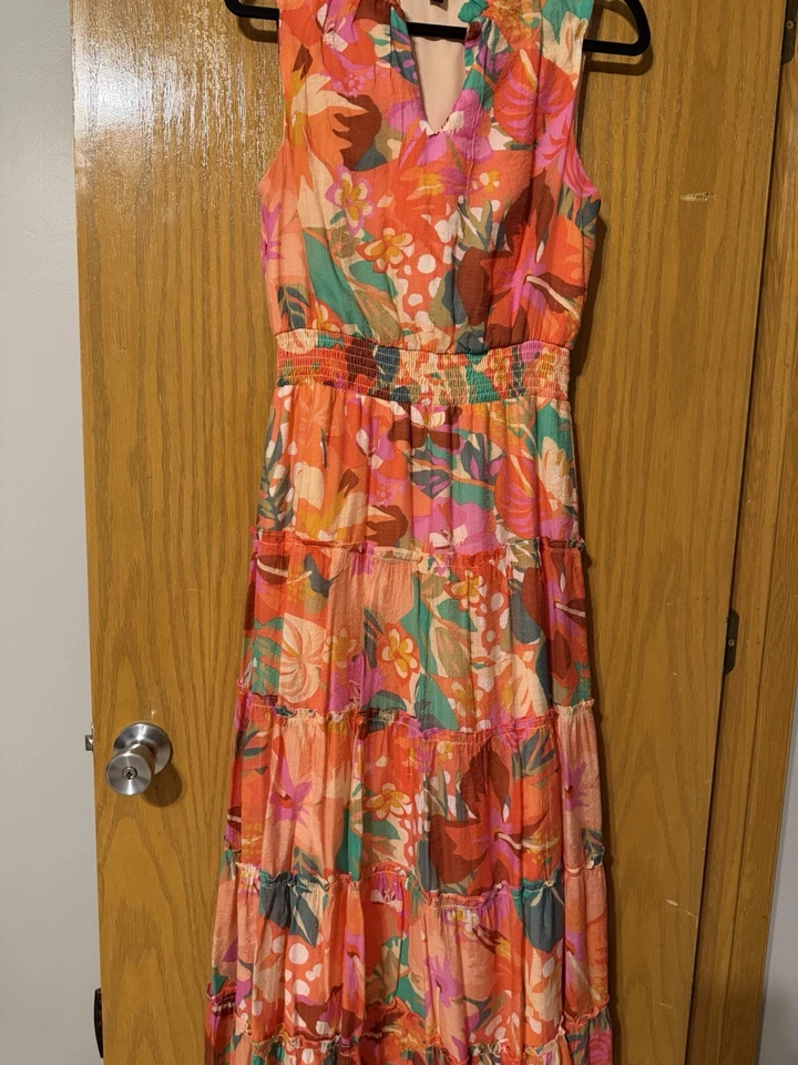 Vestido para mujer MSK floral sin mangas talla M, naranja gasa Foto 1 de 4