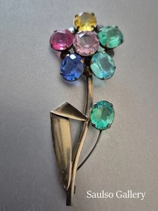 Sterling Silber Brosche 50er Jahre mehrfarbig Strass aus prominentem Nachlass - Bild 1 von 5