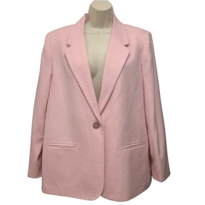 Vintage Sag Harbor Petite 14P Pink Wool Blend Oversized Blazer 90s Jacket - Image 1 of 4