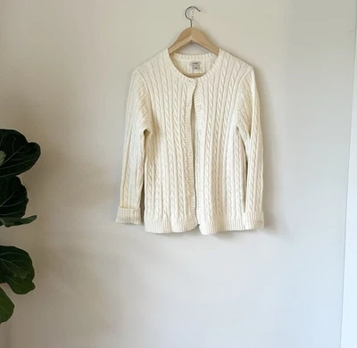 VTG 90s LL Bean Cable Knit Cardigan Sweater Fisherman Cottagecore Scandi Girl - Image 1 of 4