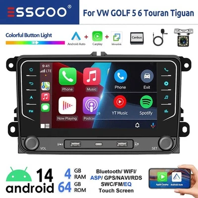 Android 14 Carplay Autoradio GPS NAVI Kamera+ MIC Per VW GOLF 5 6 Touran Passat - Immagine 1 di 4