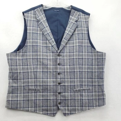 Stafford Suit Vest Mens XL Blue Gray Plaid Signature Classic Fit Linen Blend - Image 1 of 4