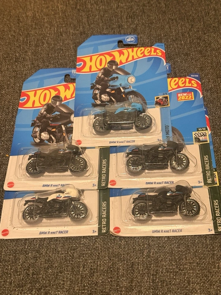 2022 风火轮宝马 NineT 赛车摩托车白色黑色和寻宝 5 件装 — 第 1/4 张图片