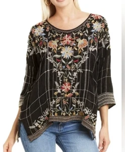 Camisa túnica Johnny Was Sienna hierro acero M bordada Boho Anthropologie - Imagen 1 de 17