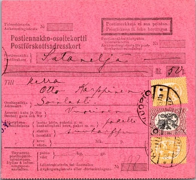 FINLANDIA 1925 PAQUETE POSTAL RECIBO TARJETA DIRECCIÓN Y MATASELLOS Foto 1 de 2