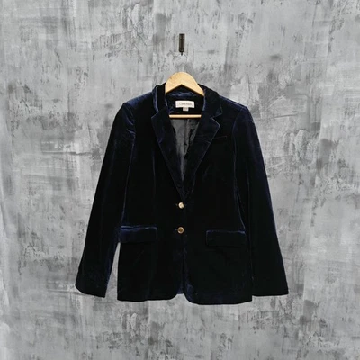 Calvin Klein Velvet Blazer Navy Blue Size US10 Slim Fit Evening Jacket Lux - Image 1 of 4
