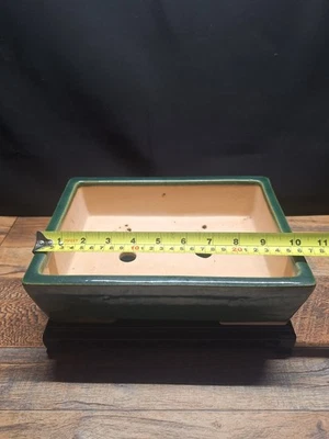 26x18x8Cm Rectangular Green glazed bonsai pots, high quality with draining holes - Image 1 of 4