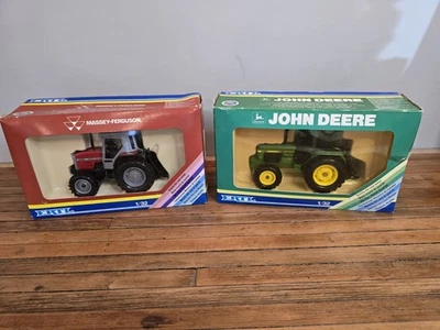 Vintage 1989 Ertl Die Cast Metal Massey-Ferguson 3050 And John Deere 3350 NIB - Image 1 of 4