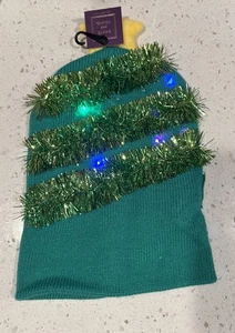 Light Up Christmas Tree Hat Green Tinsel - Picture 1 of 6