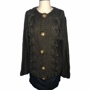 One Girl Who Chunky Knit Wool Blend Brown Cardigan Sweater Oversized Buttons M - Picture 1 of 9