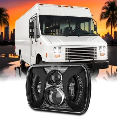 For Freightliner MT-35 MT-45 MT-55 Stepva Black 5x7" LED Headlight DRL Hi/L Beam - Image 1 of 4