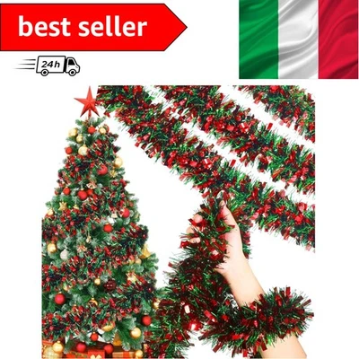 10 M Ghirlanda Natalizia Rosso Verde Festoni Natalizi 9cm Artificiale Ghirlan... - Immagine 1 di 4