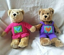 Hallmark Kissing Teddy Bears Plush Animals Love Kiss Pink Purple Magnetic Noses
