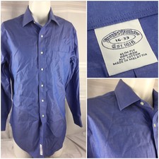 Brooks Brothers Dress Shirt 16 33 Blue Slim Fit Non-Iron 100% Ctn Mint Ygi 62Aa