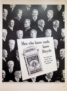 VINTAGE 1940s Print Ad ~ Bicycle Playing Cards ~ Men who know cards know Bicycle - Picture 1 of 1