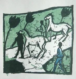 Stell-Es-Auf! ERICH HECKEL "Pferde im Sturm" Holzschnitt Klassiker Meisterwerk - Bild 1 von 2
