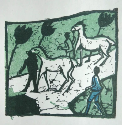 Stell-Es-Auf! ERICH HECKEL "Pferde im Sturm" Holzschnitt Klassiker Meisterwerk - Bild 1 von 2