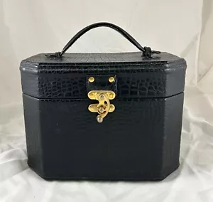 Vintage Make-up Etui Hartreisetasche - schwarz Kunstleder Reptiliendruck - Bild 1 von 10