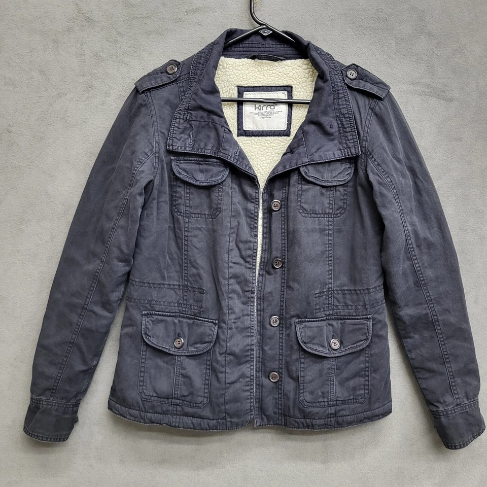 Chaqueta Kirra Army Para Mujer Talla Mediana Negra Forro Sherpa Chaqueta Abrigo de Trabajo Foto 1 de 4