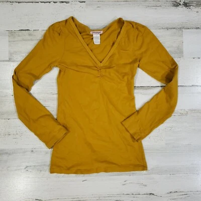 Blusa Papaya Cuello en V Mujer Pequeña S Manga Larga Pullover Elástico Top Amarillo Foto 1 de 4