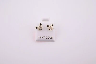 Mini aretes para mujer de oro 14k Mickey Mouse novedad circonita cúbica negra poste de tornillo *** Foto 1 de 4