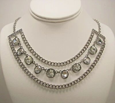 Collar Jessica Simpson Love Stoned cristales de vidrio facetados cadena tono plata Foto 1 de 4