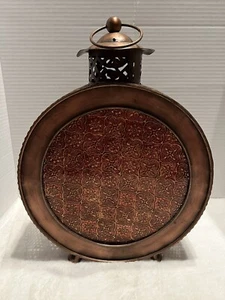 Copper Glass Shelf Hanging Candle Holder Candlestick Lantern Decor 14”T Vintage - Picture 1 of 12