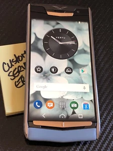 VERTU Signature Touch 5.2" SKY BLUE LEATHER 18K ROSE Gold Global LUXURY PHONE - Picture 1 of 3