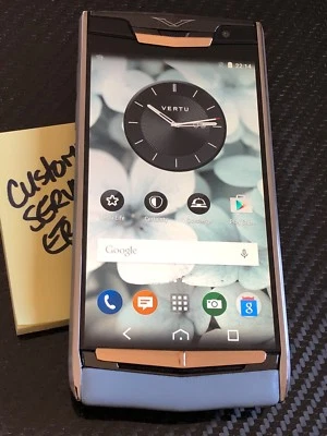 VERTU Signature Touch 5.2" SKY BLUE LEATHER 18K ROSE Gold Global LUXURY PHONE - Image 1 of 3