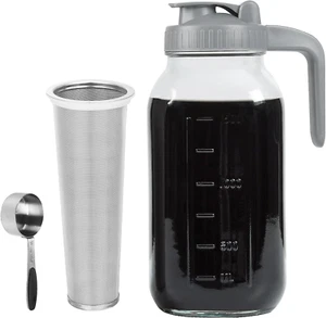 Cold Brew Coffee Maker Pitcher, 64 OZ Heavy Duty Glass Wide Mouth Mason Jar Pour - Picture 1 of 12