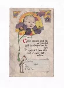 VINTAGE BABY ARRIVAL BORN STORK POSTCARD NAME WEIGHT DATE BORN - Picture 1 of 2