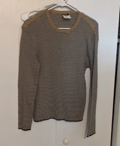 Vintage 90s Dolce & Gabbana Sweater Size XL Green Beige Striped Cotton Crewneck - Picture 1 of 12