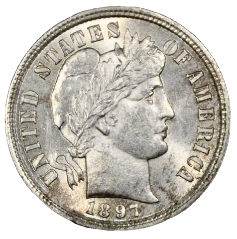 1897 Barber Dime, Choice BU, Scarce In Grade, Numismatics Rarity 7.0 In Gem Cover