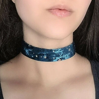 蓝绿色天鹅绒项圈金星太空星座项链仙女核心哥特珠宝首饰 — 第 1/4 张图片