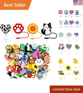 60PCS Cute Drinking Straw Covers - Reusable Caps for 10mm Tumbler Straws - Picture 1 of 9