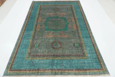 Alfombra medallón de lana 6 x 9 pies gris azulado mameluco afgano anudado a mano tintes vegetales 6 x 9 pies Foto 1 de 4