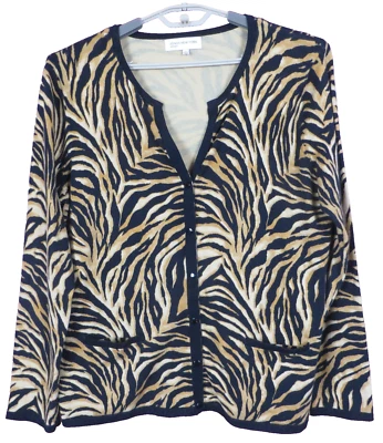 SC001256 JONES NEW YORK Mujer Cárdigan Algodón Metálico Suéter Animal Talla XL Foto 1 de 4