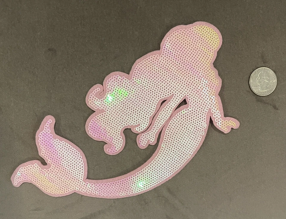 Mermaid Appliqué Sequin Patch Sew On White and Pink New - Image 1 of 1