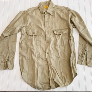 Vintage Levi's Tab Twills Long Sleeve Tan Twill Button Up Shirt Mens Sm Med - Picture 1 of 7
