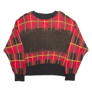 TOMMY HILFIGER Womens Patterned Jumper Red Plaid Tight Knit L - Picture 1 of 6