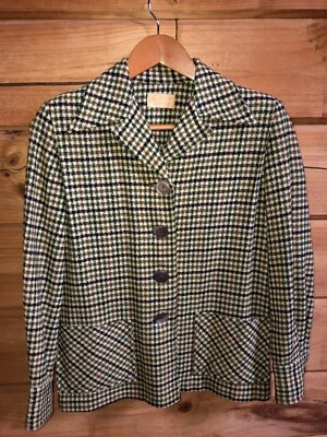 Pendleton Wool Houndstooth Blazer Pockets Shell Buttons Women Sz L USA Old Money - Image 1 of 4