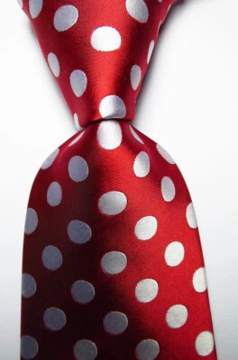New Classic Polka Dot Red White JACQUARD WOVEN 100% Silk Men's Tie Necktie - Image 1 of 2