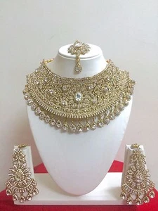 Indian Bollywood Style Fashion Gold Plated Bridal Jewelry Necklace Set - Picture 1 of 5
